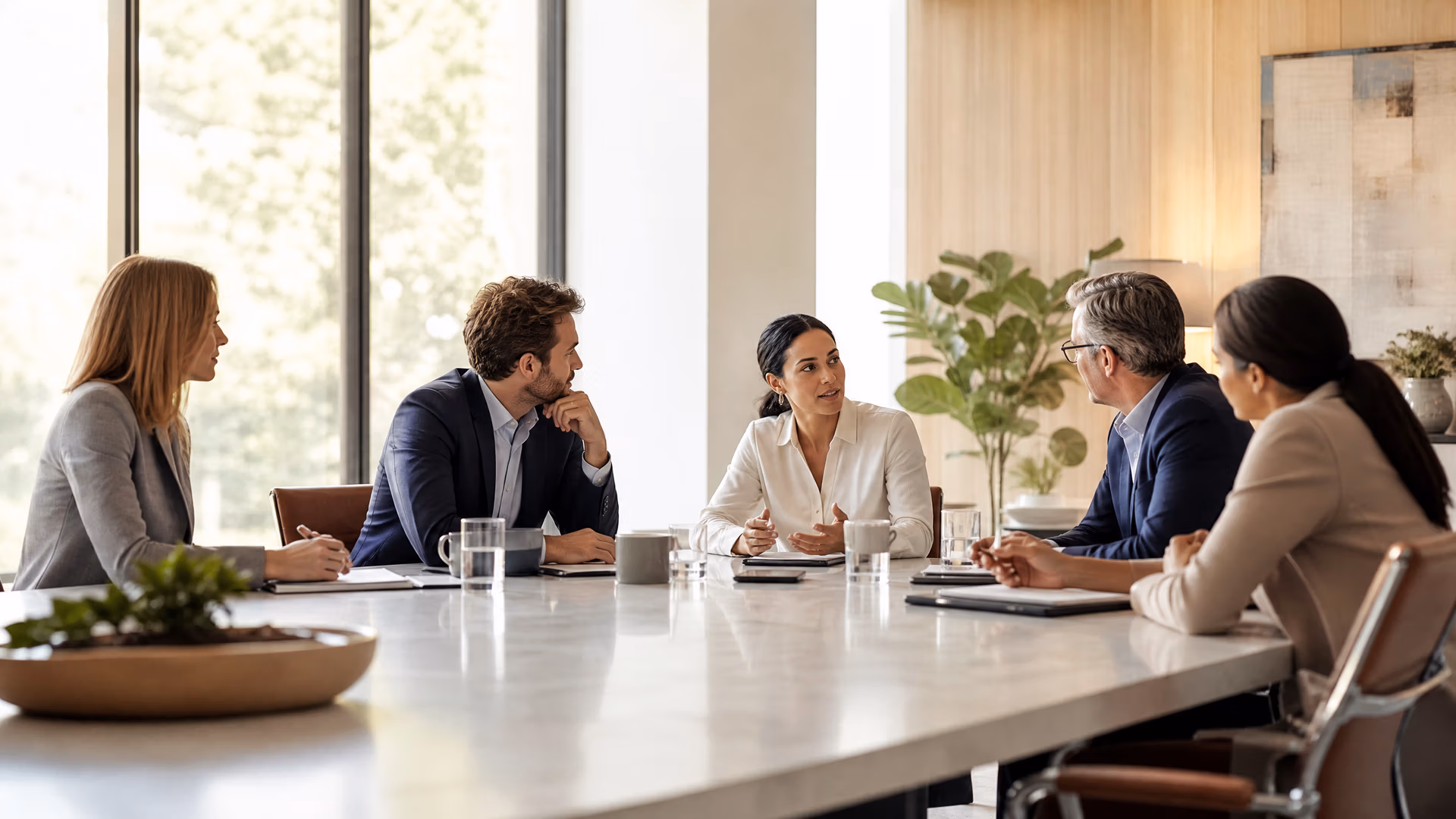 Professionals in een vergadering die vragen stellen en actief luisteren